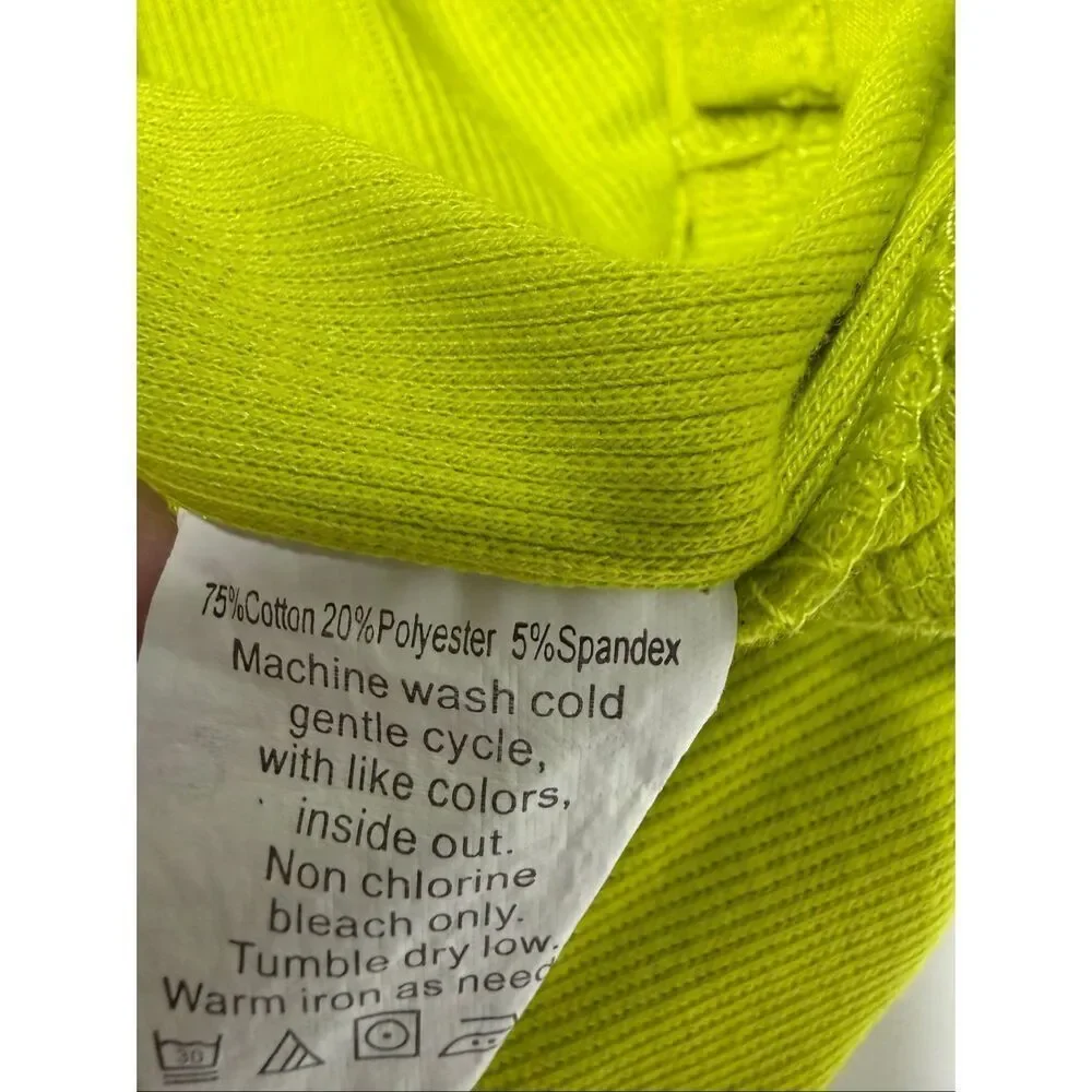 Melrose Chic Women’s Cardigan Size L Neon Green Ribbed Button Front Stretch Top